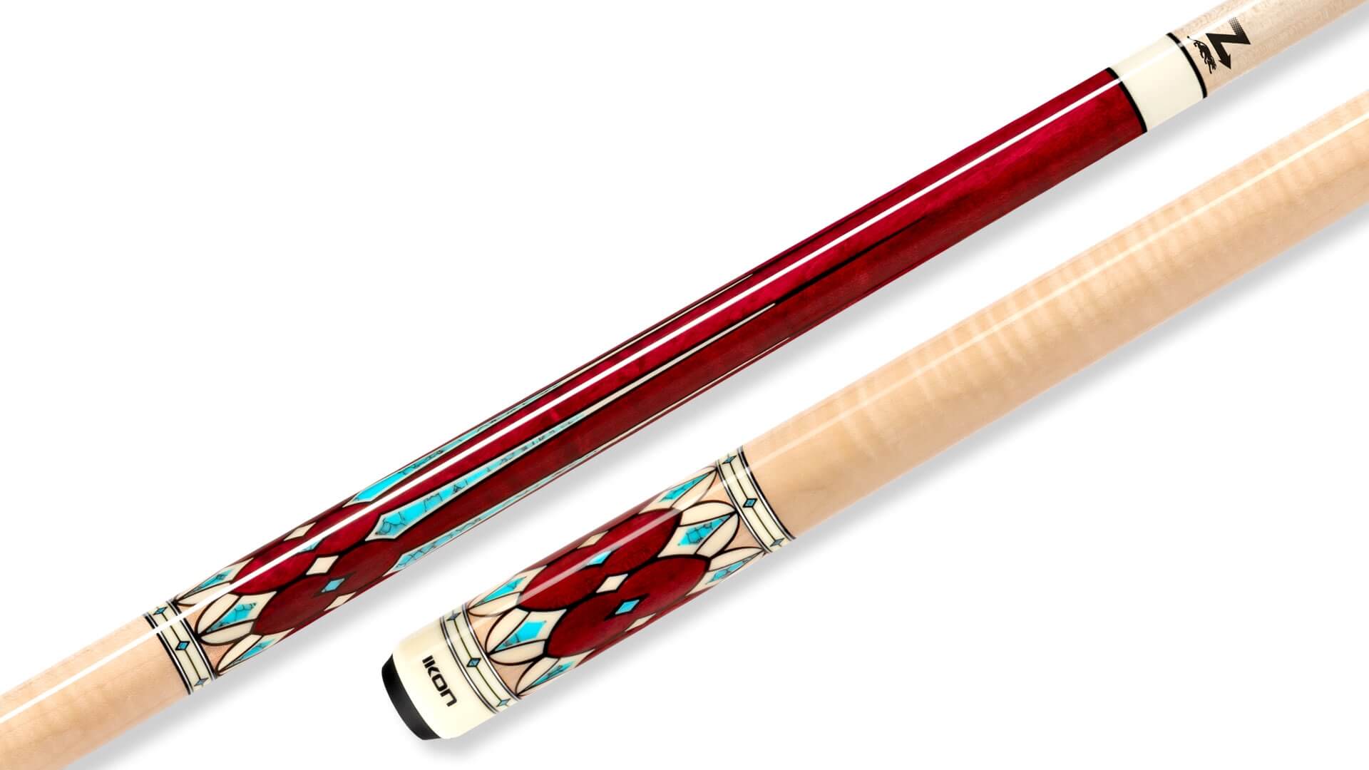 Predator – Ikon4 4 Pool Cue Burgundy-Stained Curly Maple Points – Wrapless Handle Predator - Ikon4 4 Pool Cue Burgundy-Stained Curly Maple Points - Wrapless for Sale