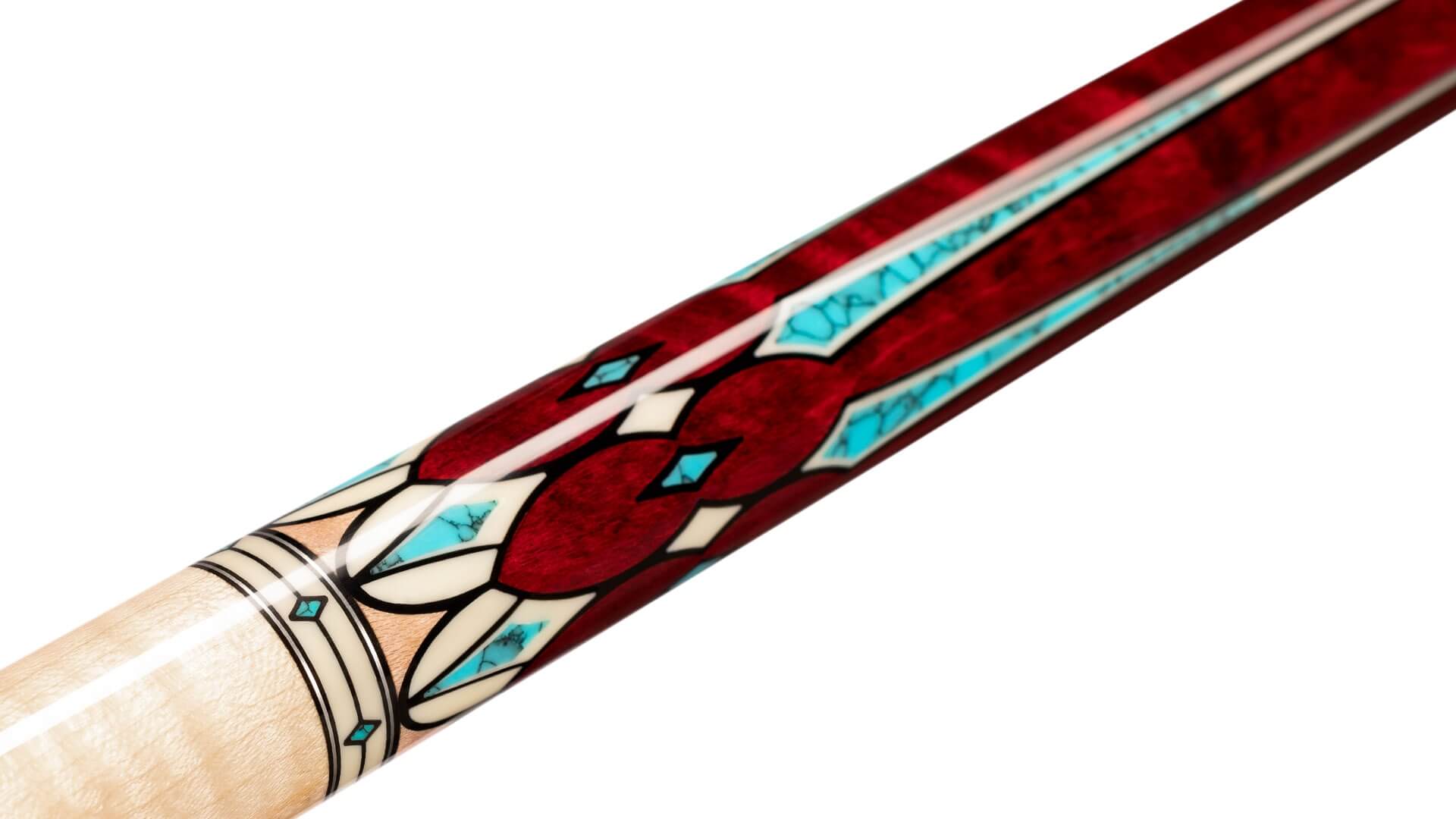 Predator – Ikon4 4 Pool Cue Burgundy-Stained Curly Maple Points – Wrapless – Inlay Detail Predator - Ikon4 4 Pool Cue Burgundy-Stained Curly Maple Points - Wrapless - Inlay Detail