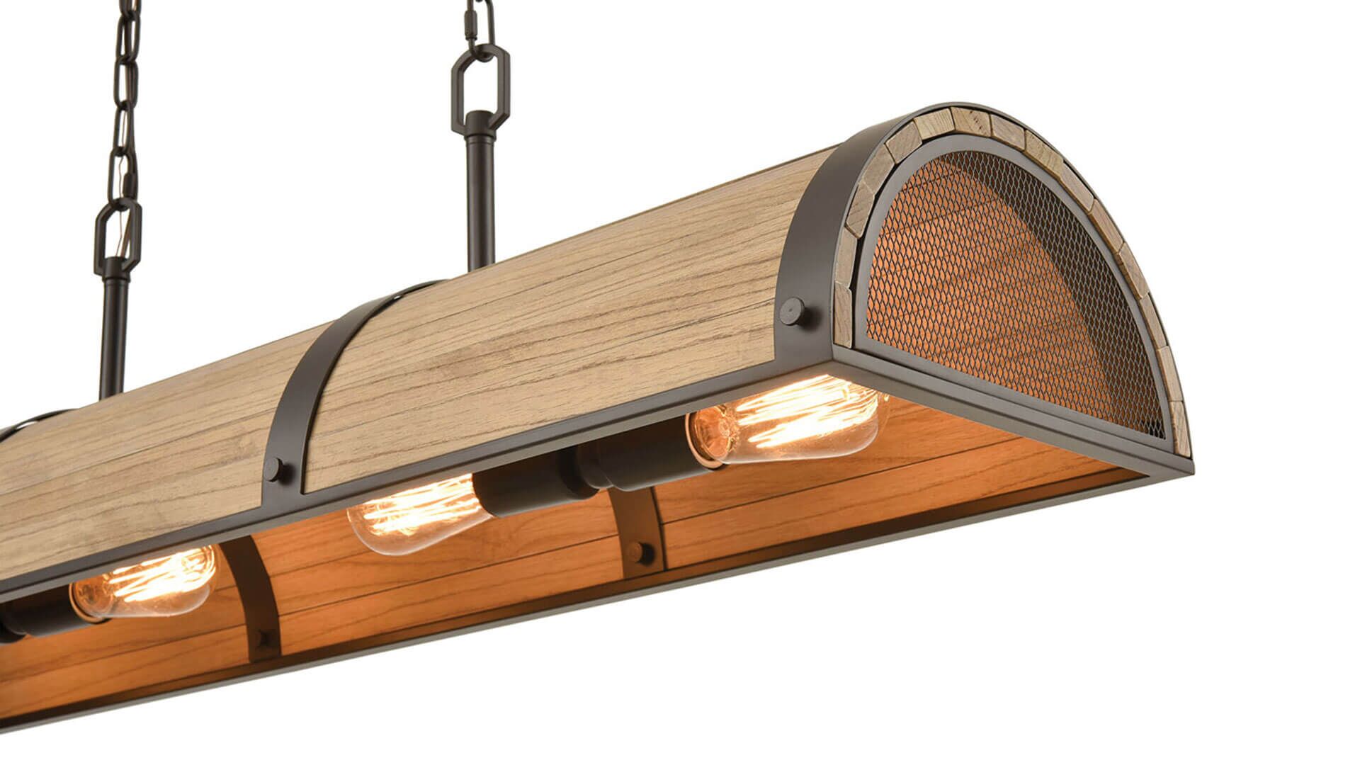 Bronze & Natural Wood Pool Table Light – “Wooden Barrel” – Detail Bronze & Natural Wood Pool Table Light - "Wooden Barrel" - Detail