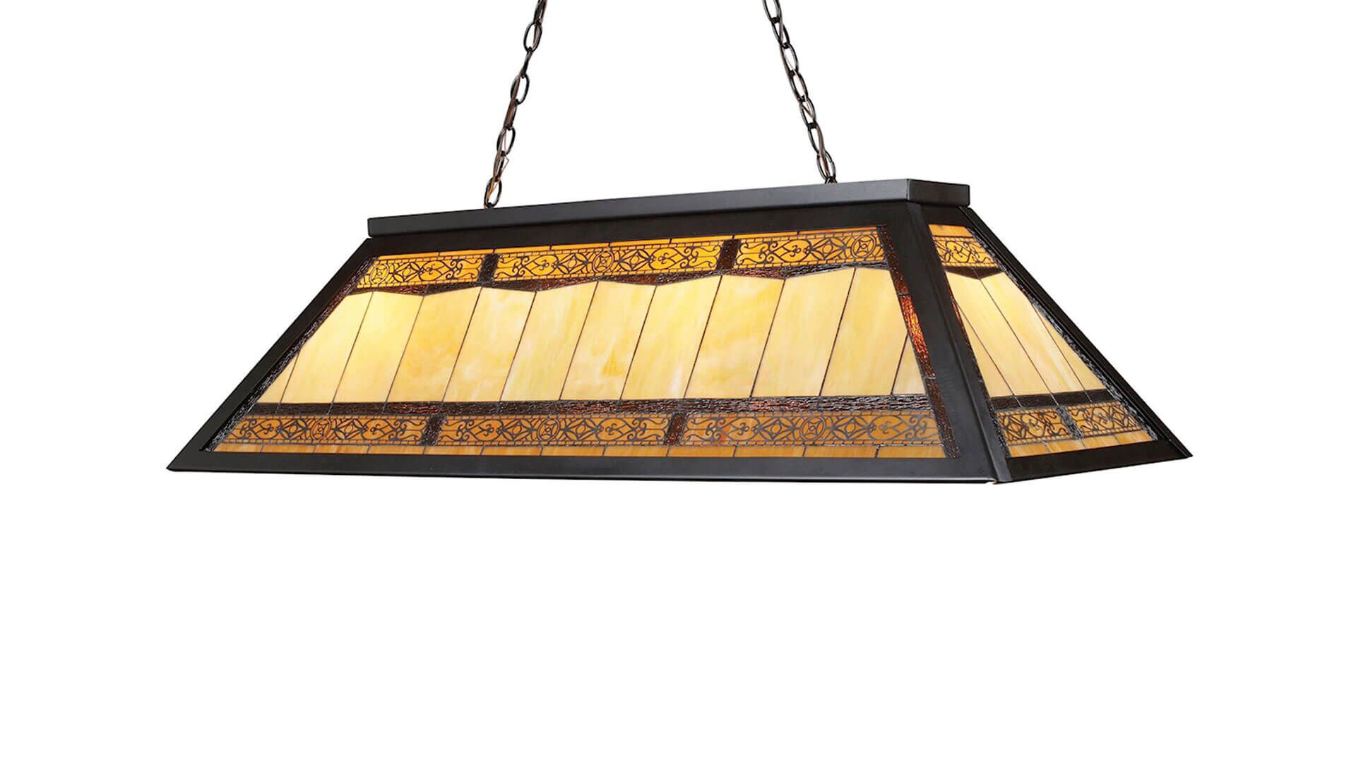 Stained-Glass Pool Table Light Tiffany Bronze – “Filigree” Stained-Glass Pool Table Light Tiffany Bronze - "Filigree" for Sale