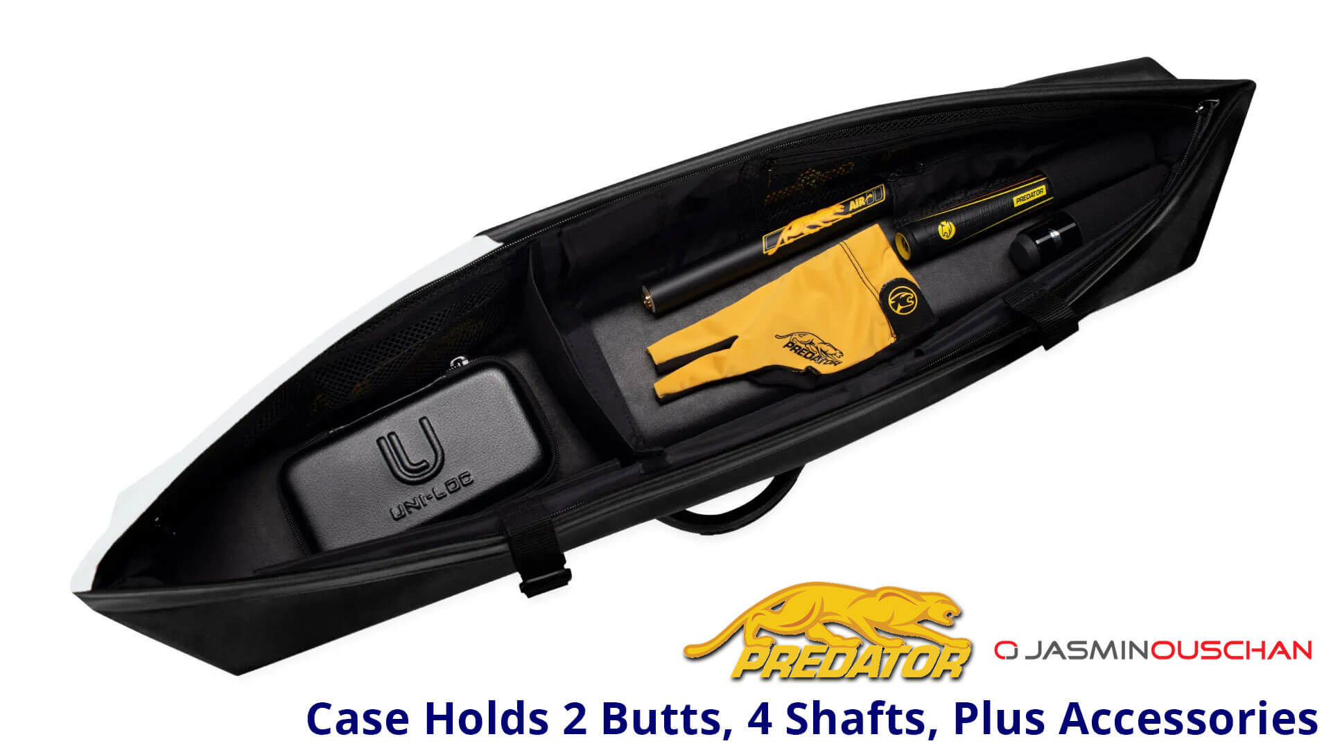 Pedator-Jasmin-Ouschan-Soft-2×4-Cue-Case-2-Butts-4-Shafts-Plus-Accessories Predator "Jasmin Ouschan" 2x4 Soft Cue Case - Capacity
