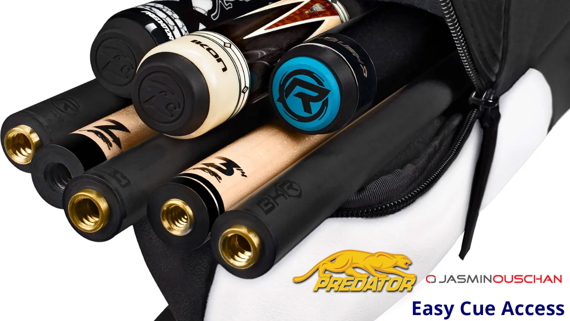 Predator-Jasmin-Ouschan-Hard-3×5-Cue-Case-Easy-Cue-Access Predator "Jasmin Ouschan" 3x5 Hard Cue Case - End Zipper