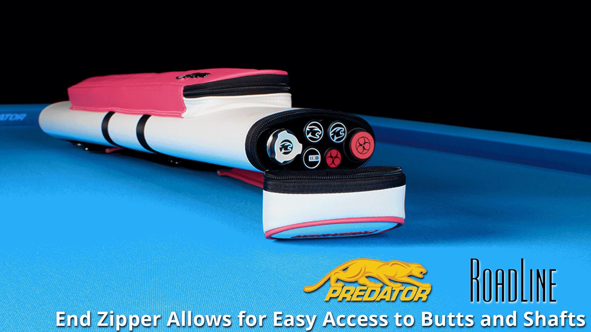 Predator-Roadline-White-&-Pink-Hard-2×4-Cue-Case-End-Zipper Predator "Roadline" White & Pink 2x4 Hard Cue Case - End Zipper