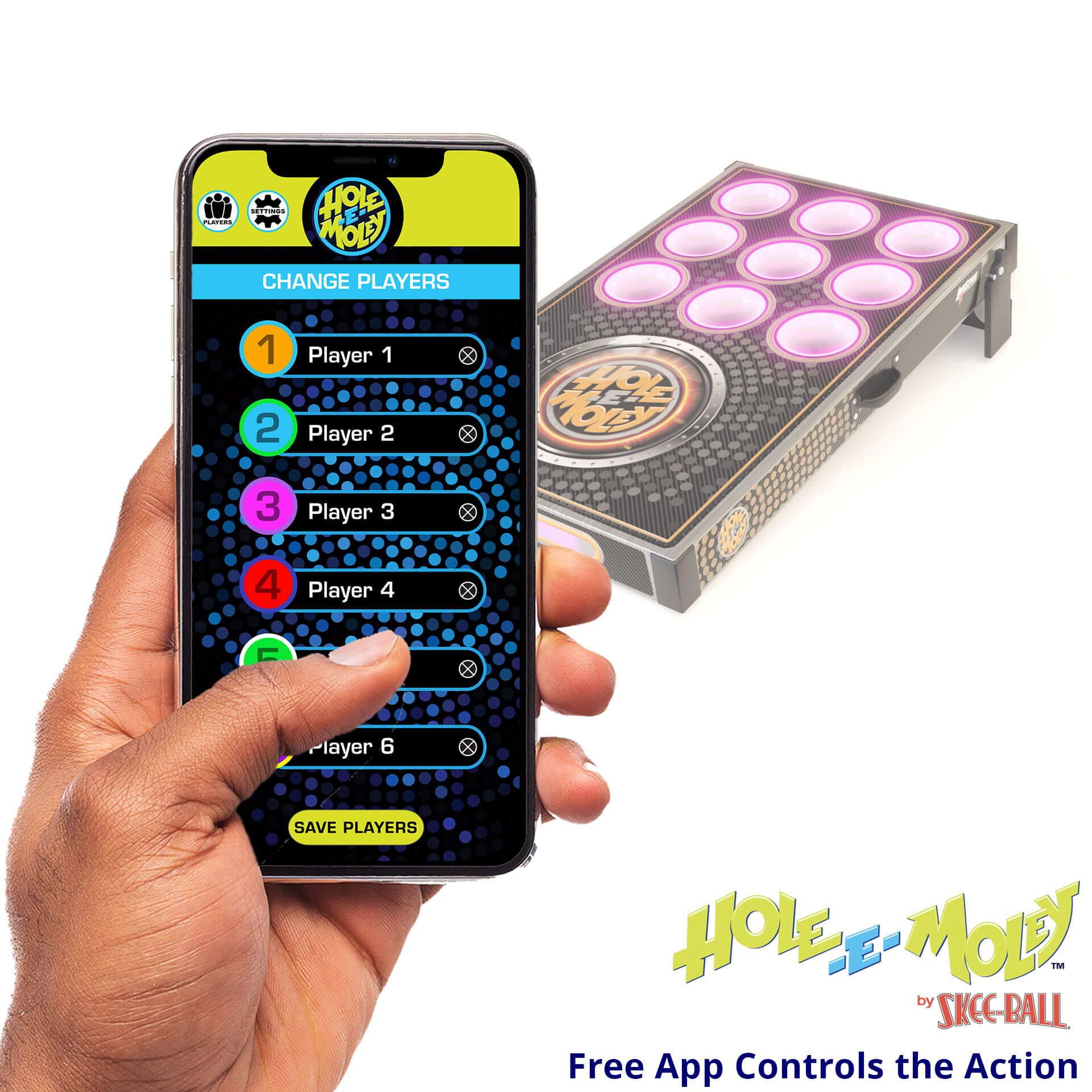 Hole-E-Moley Cornhole Game – Carbon Fiber Edition – Free App Controls the Action Hole-E-Moley Digital Cornhole Game - Carbon Fiber Edition for Sale