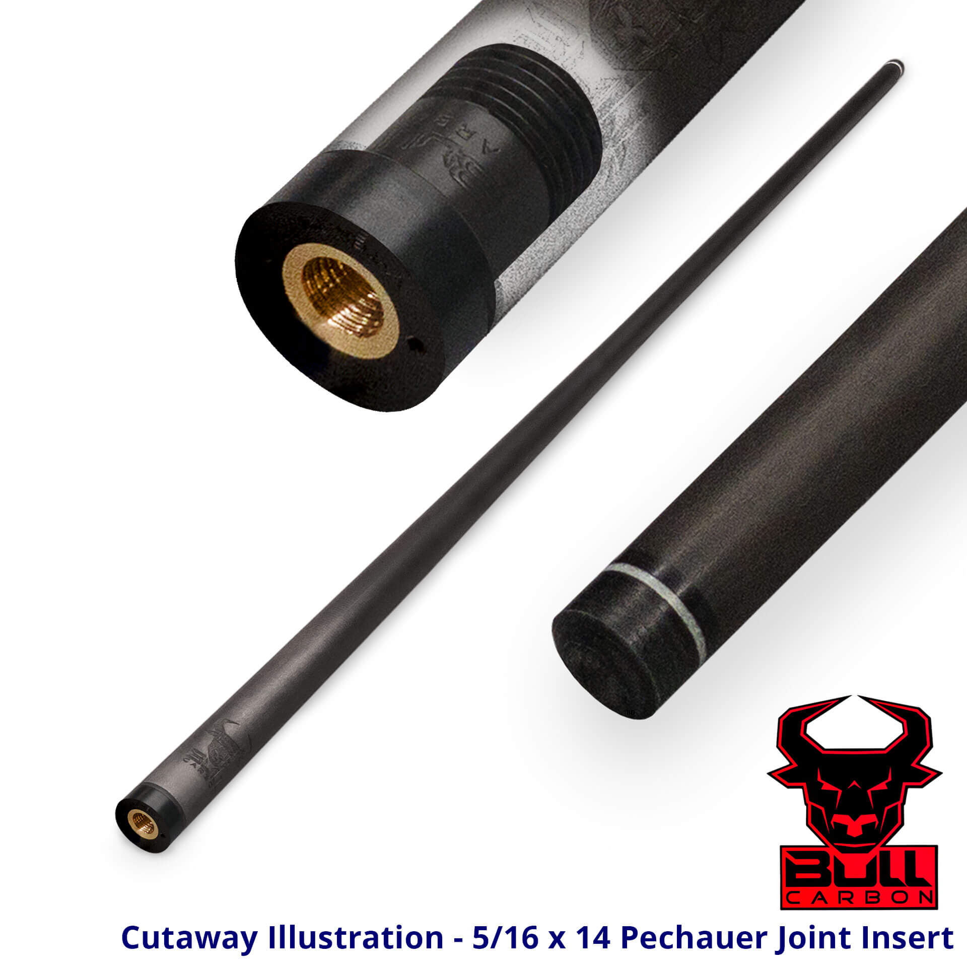 Pool-Cue-Bull-Carbon-Shaft-516x14-Pechauer-Cutaway Bull Carbon Fiber Shaft - Kamui Tip + Pechauer Joint Insert for Sale