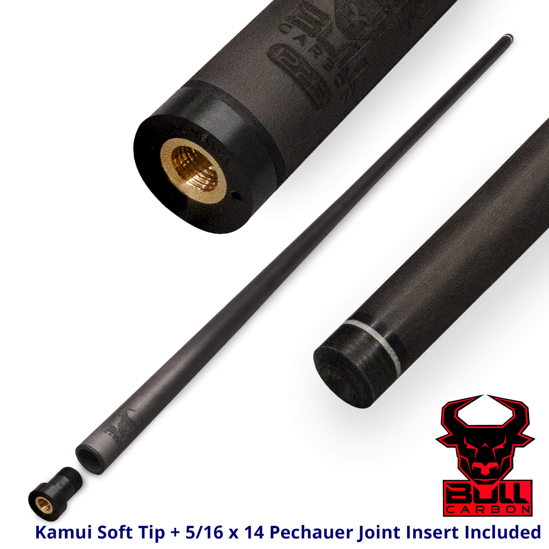 Pool-Cue-Bull-Carbon-Shaft-516x14-Pechauer-Inserted Bull Carbon Fiber Shaft - Kamui Tip + Pechauer Joint Insert for Sale
