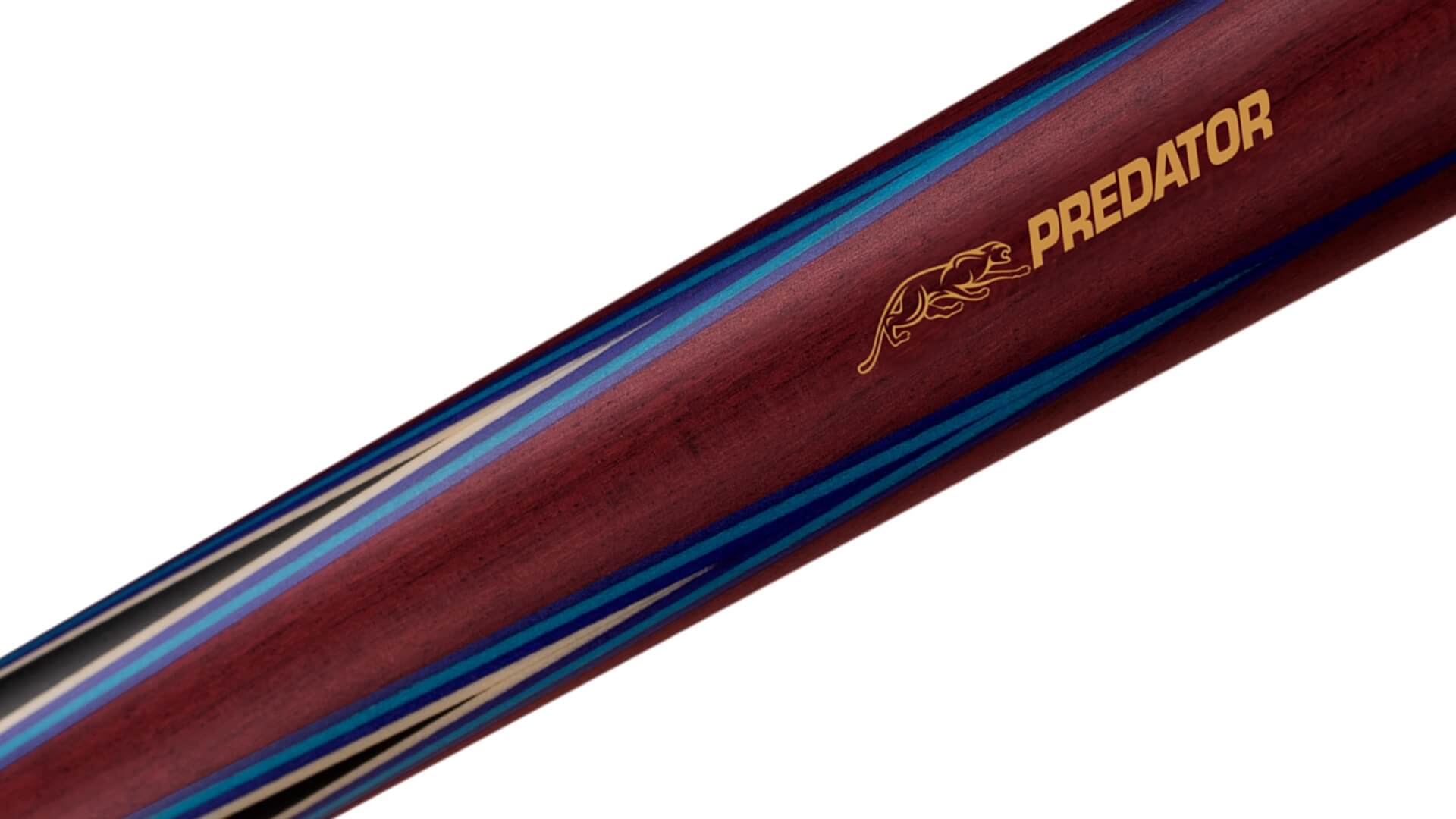 Predator-4-Point-Sneaky-Pete-Pool-Cue-Purple-Heart-Blue-Points-Irish-Linen-Wrap-Logo-Detail