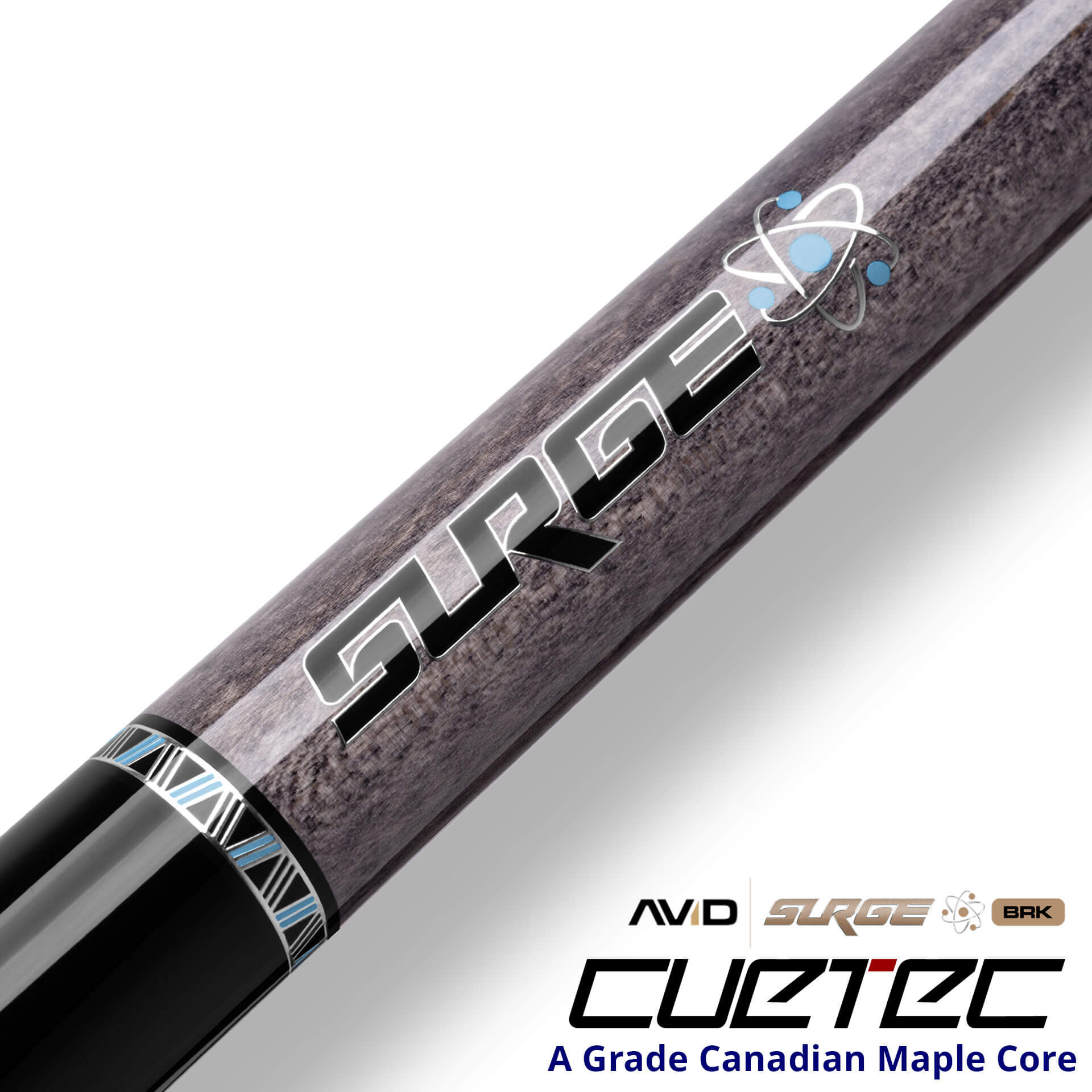 23-CT-AVID-SURGE-BRK-GREY-95-331NW-RING-LOGO Cuetec Cues AVID Surge Break Pool Cue - Grey - Maple Core