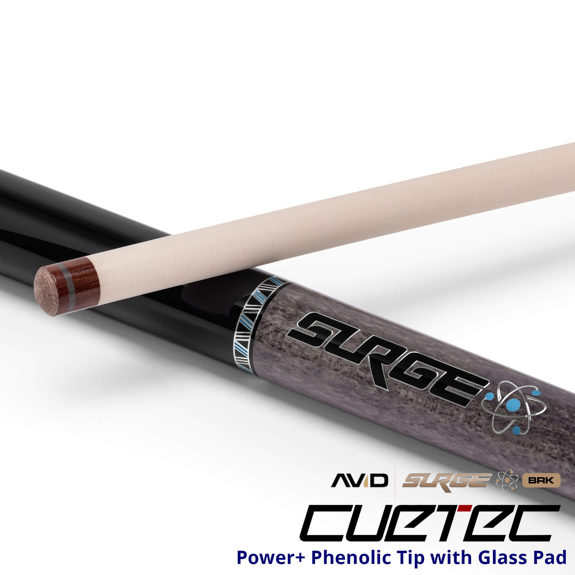 23-CT-AVID-SURGE-BRK-GREY-95-331NW-TIP-LOGO Cuetec Cues AVID Surge Break Pool Cue - Grey - Power+ Phenolic Tip