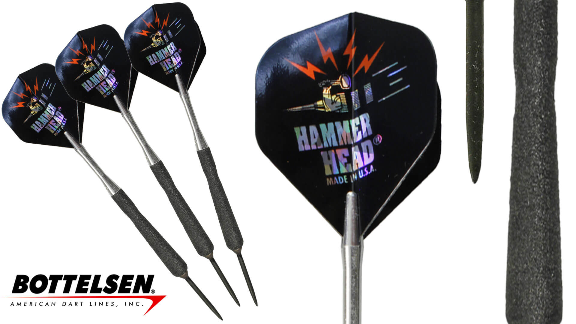 Bottelsen-Hammer-Head-Russ-Lopez-Signature-Xtreme-Shark-Skins-Steel-Tip-Black-Dart-Set