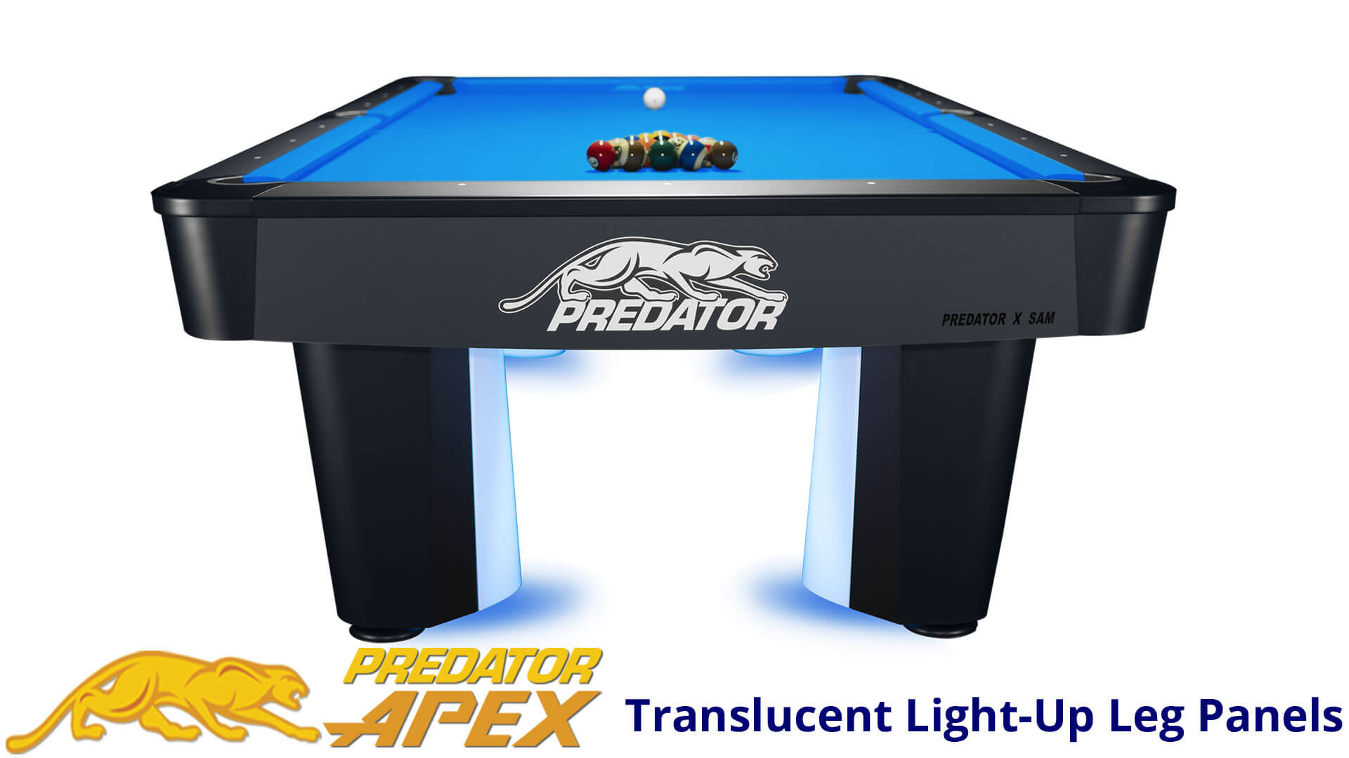 Predator Apex – Pool Table – 9 ft – 01 – Light-Up Legs – 06-Tournament-Blue-117 Predator Apex - Pool Table - 9 ft - 01 - Light-Up Legs - 06-Tournament-Blue-117