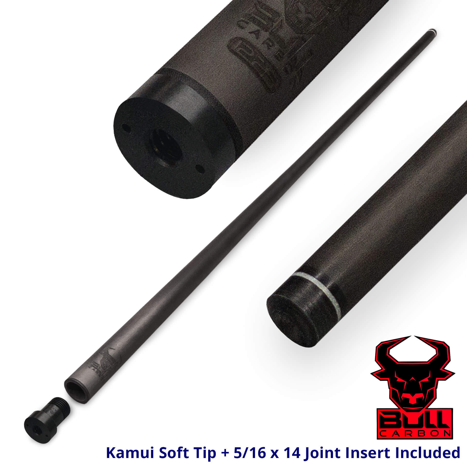 Pool-Cue-Bull-Carbon-Shaft-516x14-Inserted Bull Carbon Fiber Shaft - Kamui Tip + 5/16 x 14 Joint Insert for Sale