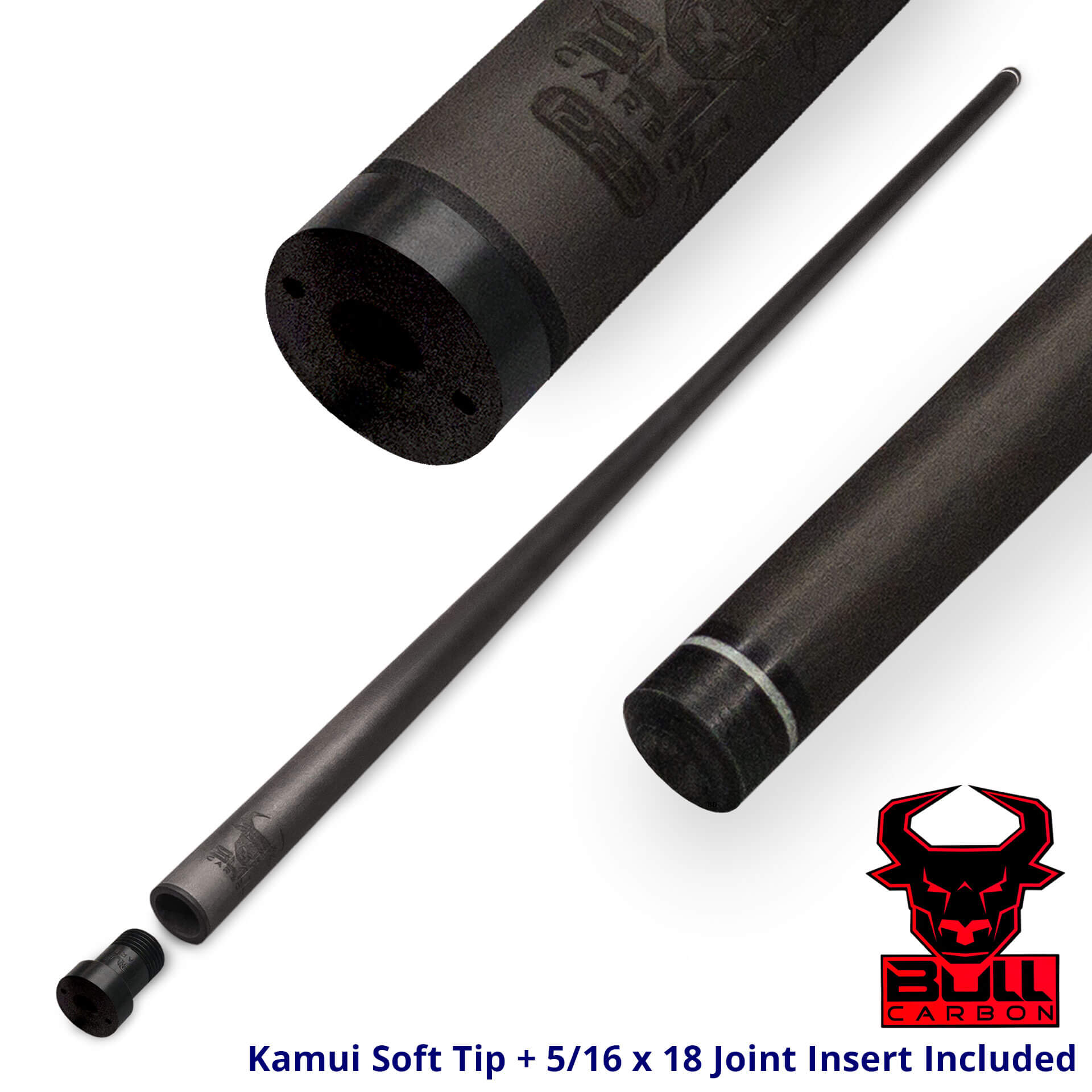Pool-Cue-Bull-Carbon-Shaft-516x18-Inserted Bull Carbon Fiber Shaft - Kamui Tip + 5/16 x 18 Joint Insert for Sale
