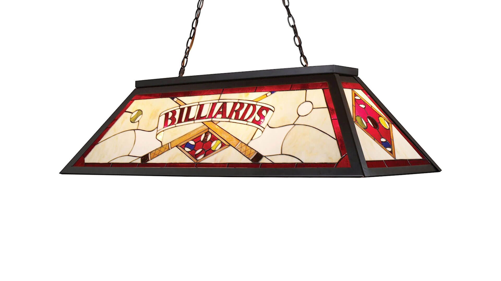 Stained-Glass Pool Table Light Tiffany Black – “Tiffany Red” Stained-Glass Pool Table Light Tiffany Black - "Tiffany Red" for Sale