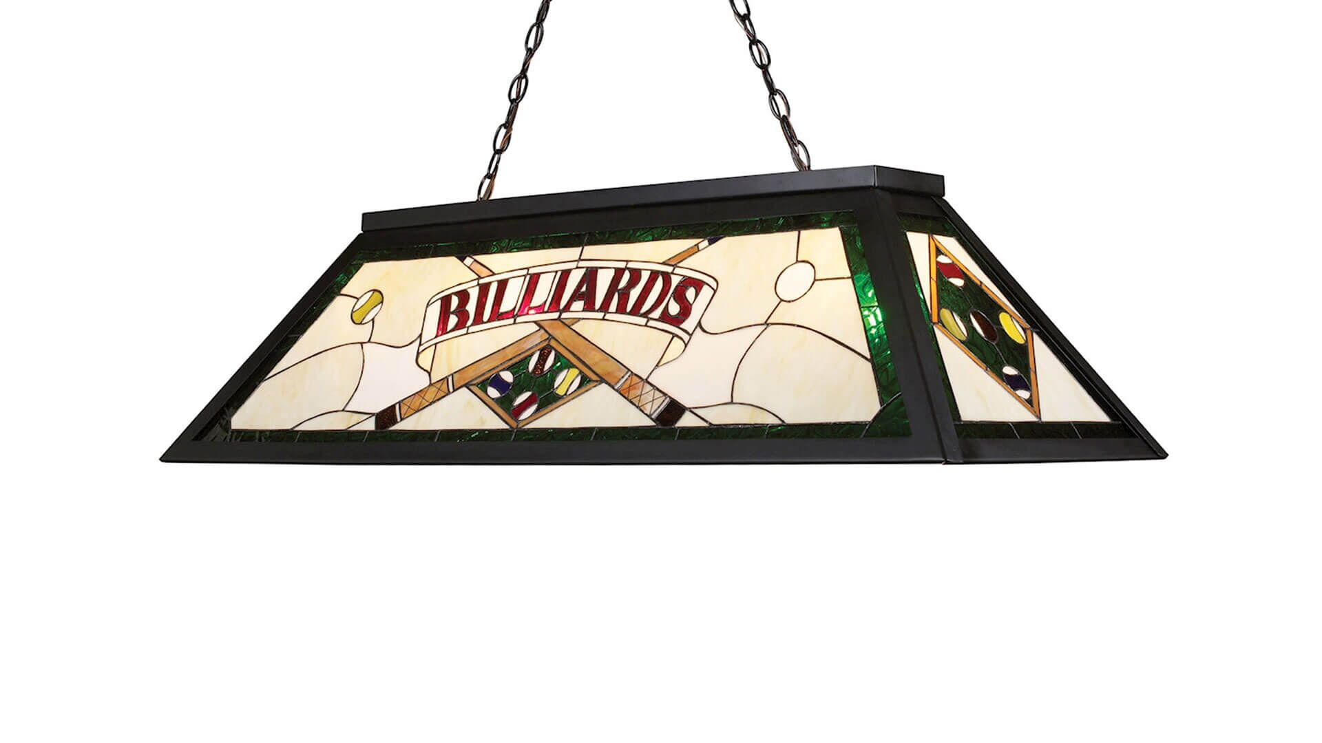 Stained-Glass Pool Table Light Tiffany Black – “Tiffany Green” Stained-Glass Pool Table Light Tiffany Black - "Tiffany Green" for Sale
