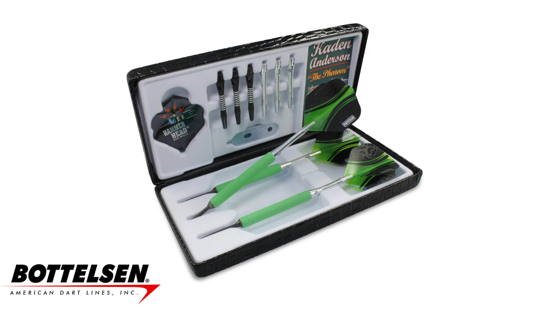 Bottelsen-Hammer-Head-Kaden-Anderson-Signature-Xtreme-Shark-Skins-Steel-Tip-Green-Dart-Case Bottelsen-Hammer-Head-Kaden-Anderson-Signature-Xtreme-Shark-Skins-Steel-Tip-Green-Dart-Case