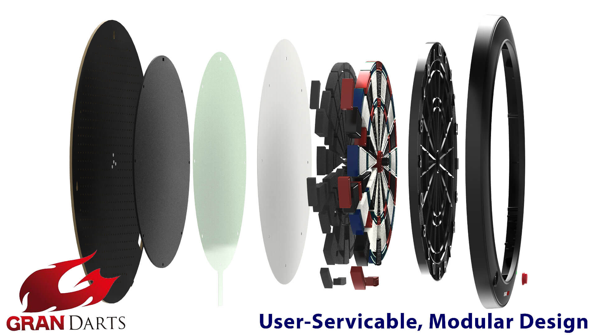 Gran-Board-3-S—Blue—Soft-Tip-Dart-Board-with-LED-Exploded-View