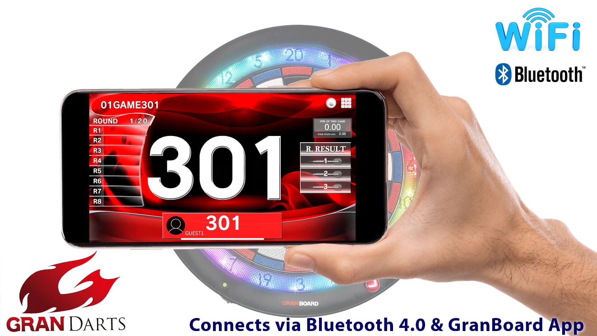 Gran-Board-3-S—Blue—Soft-Tip-Dart-Board-with-Smartphone-Demo