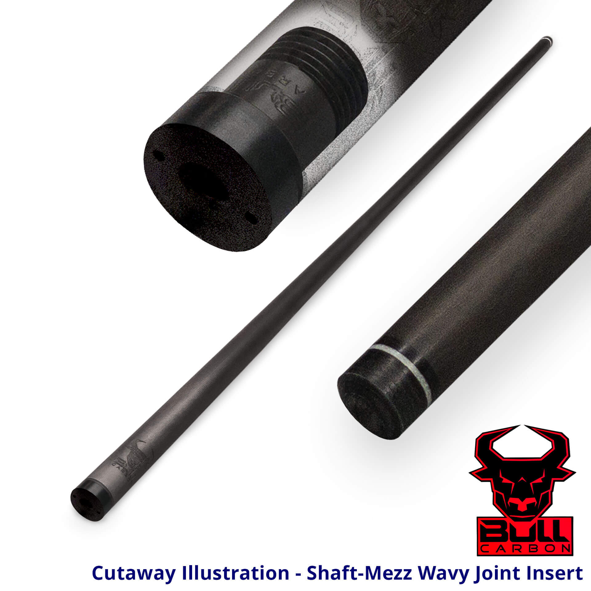Pool-Cue-Bull-Carbon-Shaft-Mezz-Wavy-Cutaway Bull Carbon Fiber Shaft - Kamui Tip + Shaft-Mezz Wavy Joint Insert for Sale