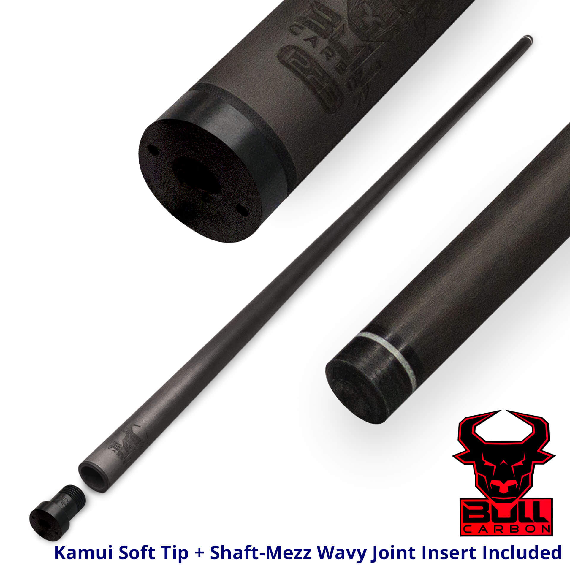 Pool-Cue-Bull-Carbon-Shaft-Mezz-Wavy-Inserted Bull Carbon Fiber Shaft - Kamui Tip + Shaft-Mezz Wavy Joint Insert for Sale