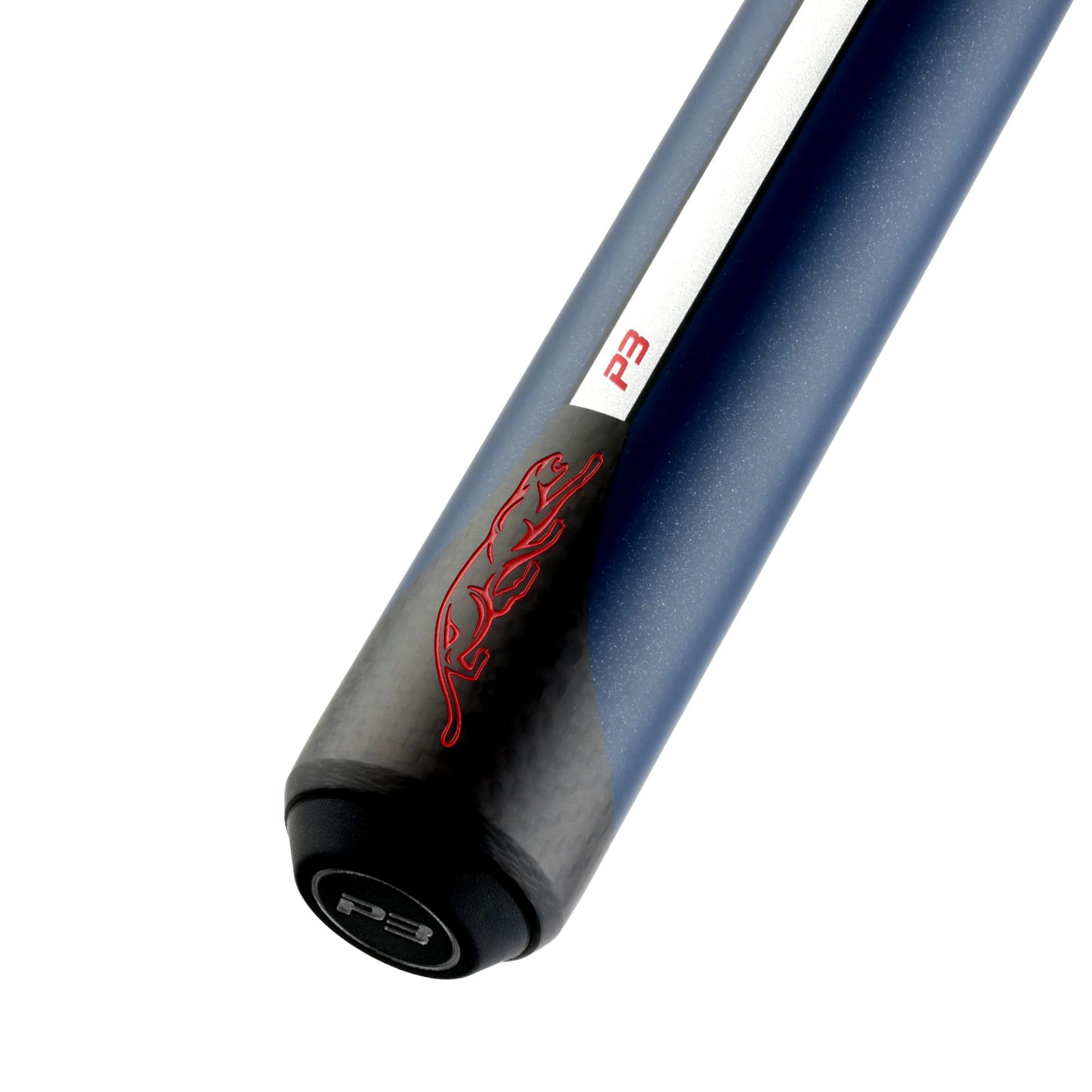 Wrapless navy handle and carbon butt cap with red Predator panther on the P3 USA
