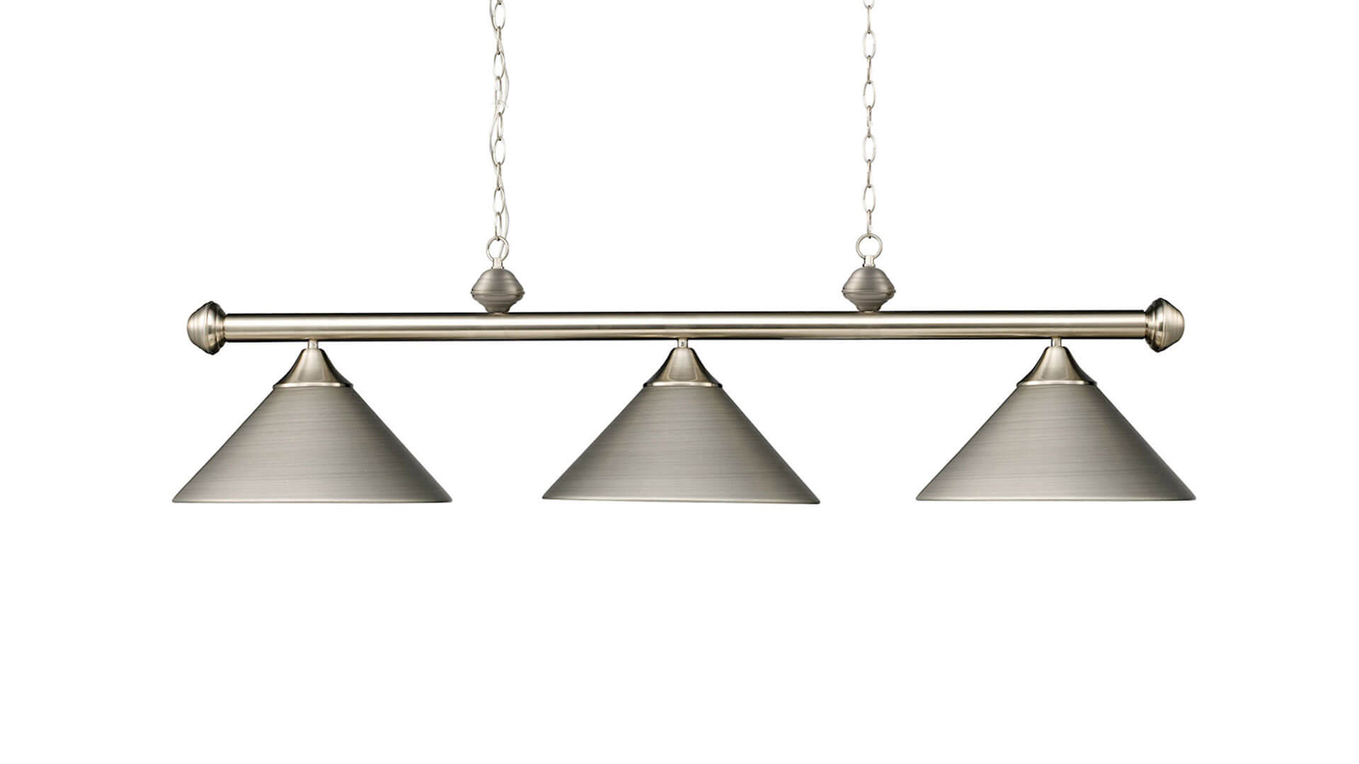 3-Light Pool Table Light Satin Nickel – “Casual Traditions” 3-Light Pool Table Light Satin Nickel - "Casual Traditions"