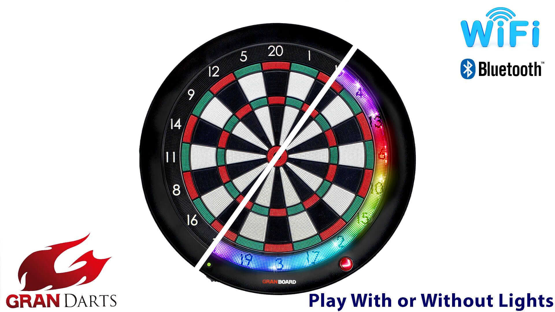 Gran-Board-3-S—Green—Soft-Tip-Dart-Board-with-LED-Off-Comparison