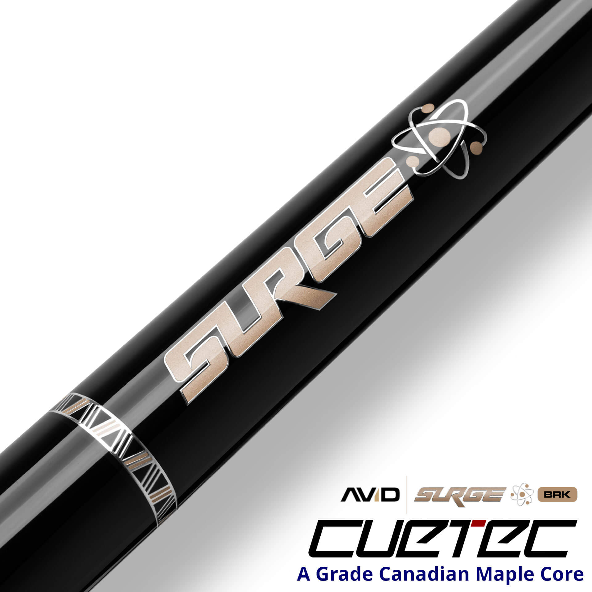 23-CT-AVID-SURGE-BRK-BLACKGOLD-95-330NW-RING-LOGO Cuetec Cues AVID Surge Break Pool Cue - Black Gold - Maple Core