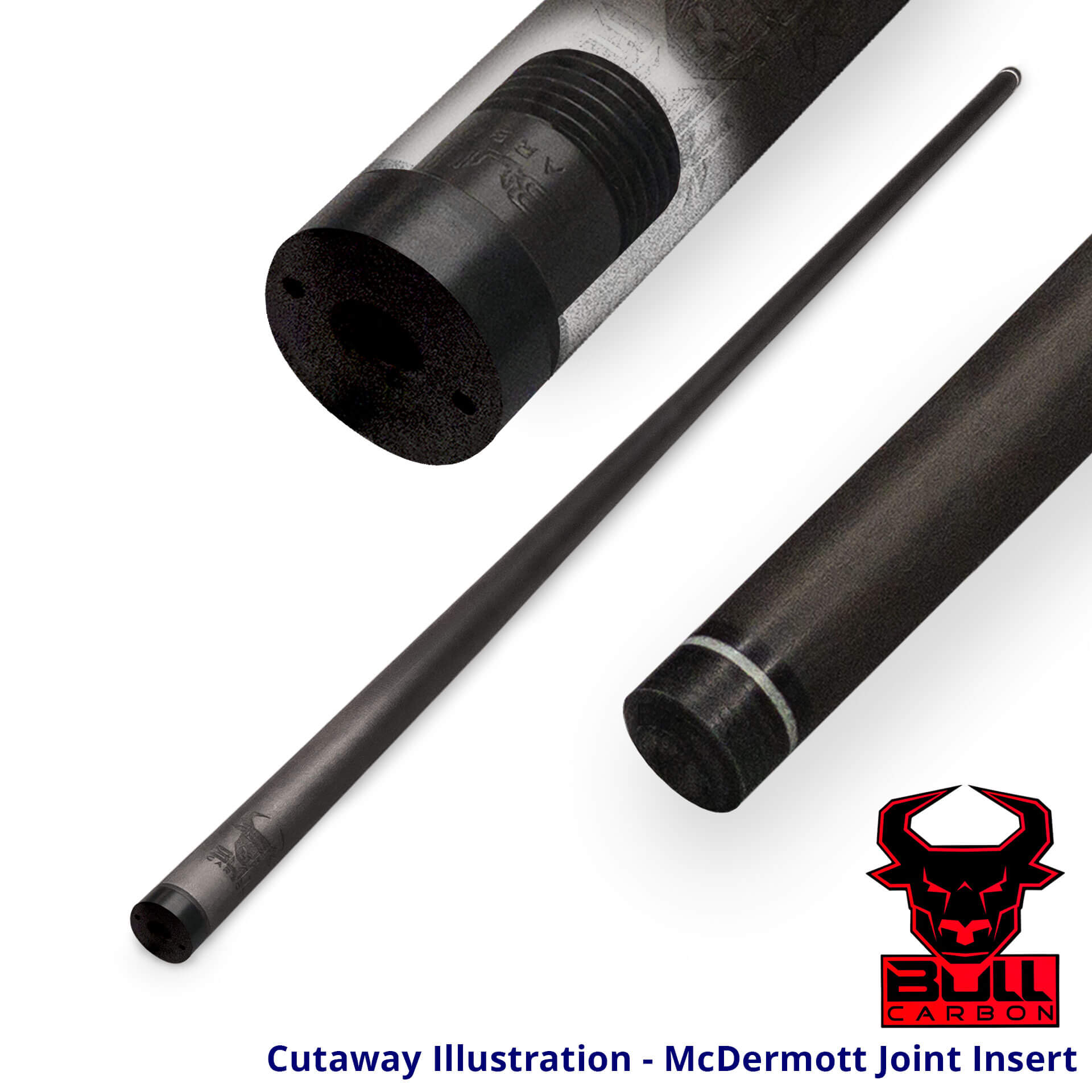 Pool-Cue-Bull-Carbon-Shaft-McDermott-Cutaway Bull Carbon Fiber Shaft - Kamui Tip + McDermott Joint Insert for Sale