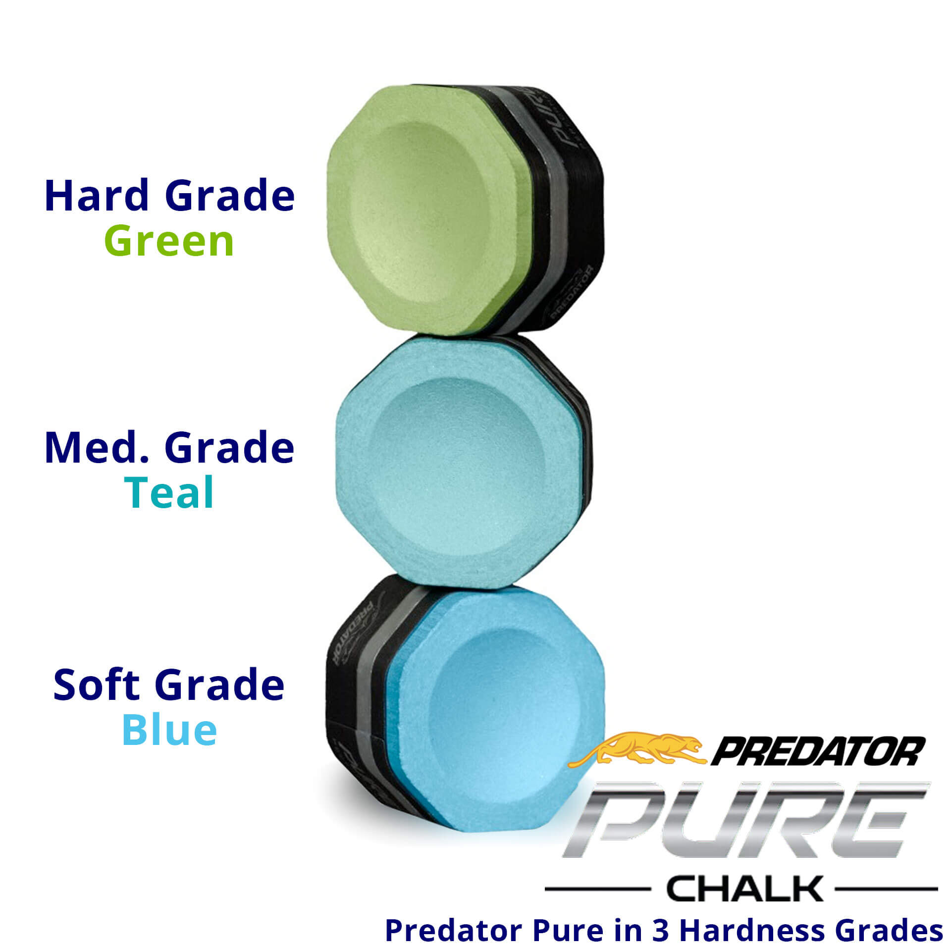 Predator Chalk – Pure – High Performance Cue Chalk – Offered in Soft, Medium, and Hard Grades Predator Chalk - Pure - High Performance Cue Chalk - Offered in Soft, Medium, and Hard Grades