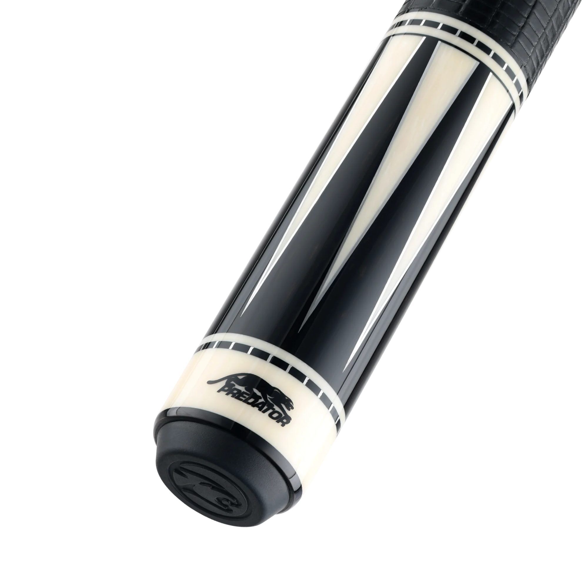 Predator Artisan Ebony and Ivorine pool cue, butt cap close-up