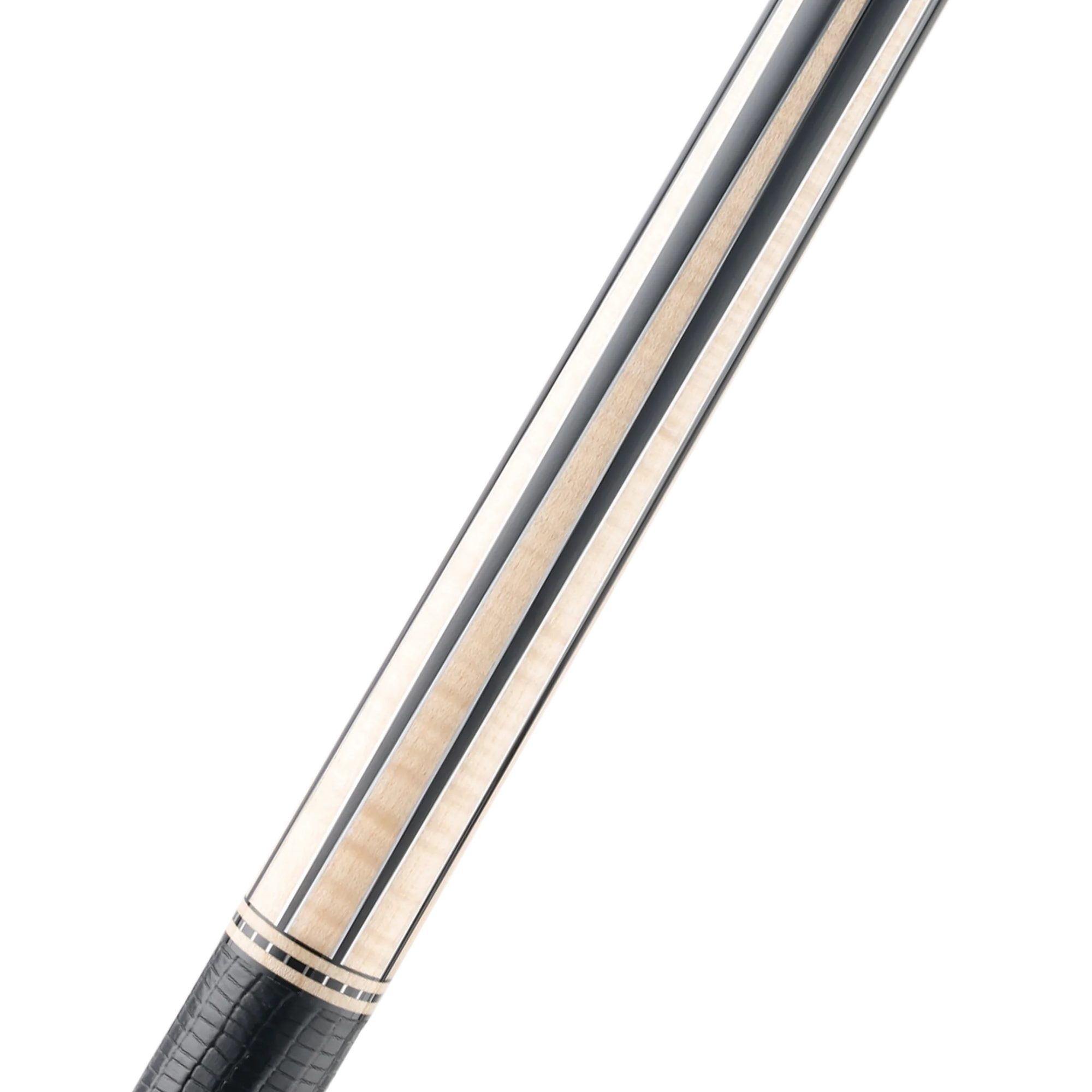 Predator Artisan Ebony and Maple pool cue, forearm close-up
