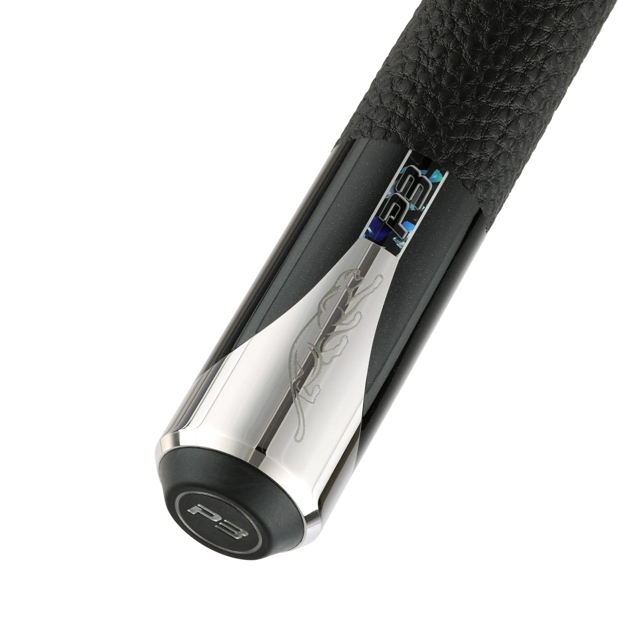 Predator P3 Galaxy Leather Luxe Wrap pool cue, butt cap close-up