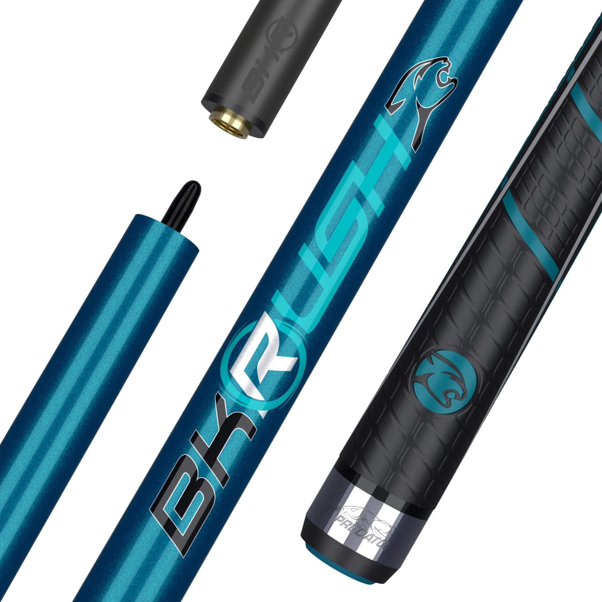 Predator Teal BK Rush break cue, sport wrap, shaft and butt sections