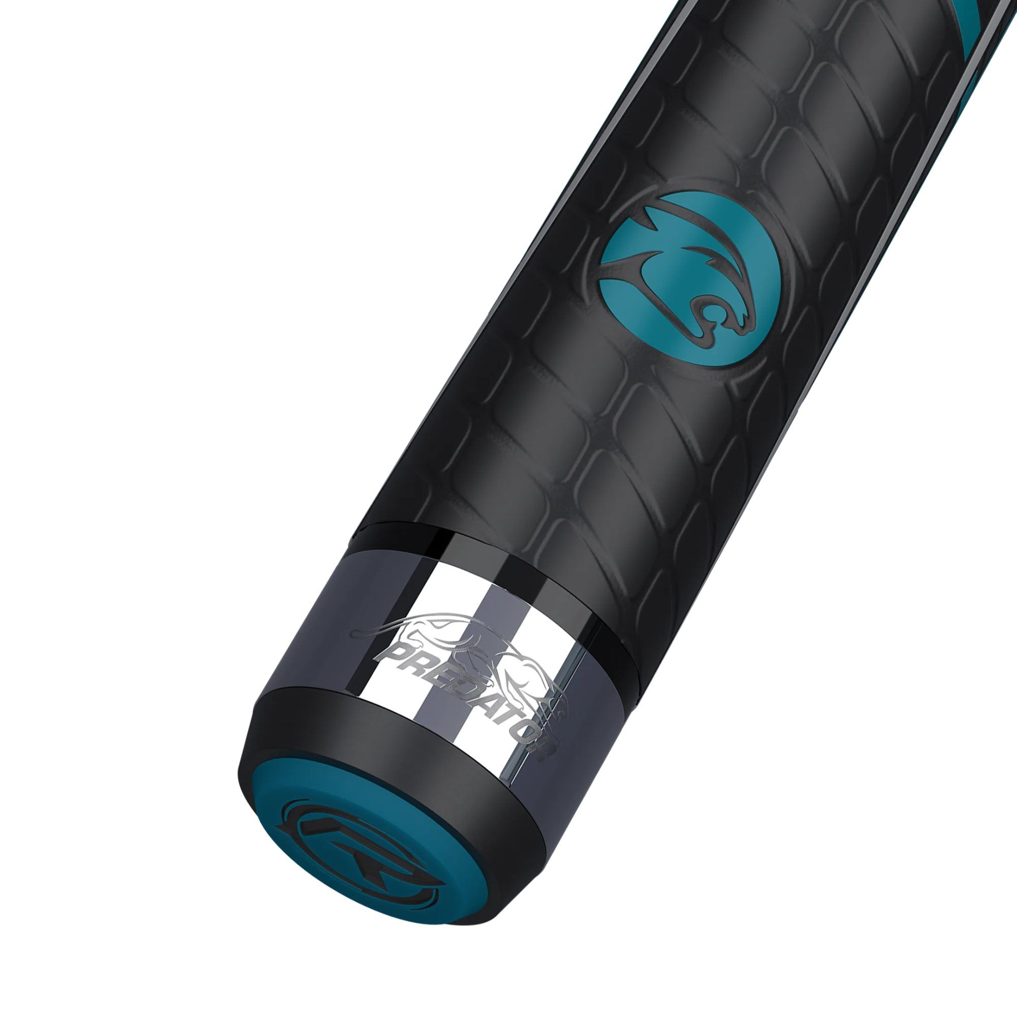 Predator Teal BK Rush break cue, sport wrap, butt cap close-up