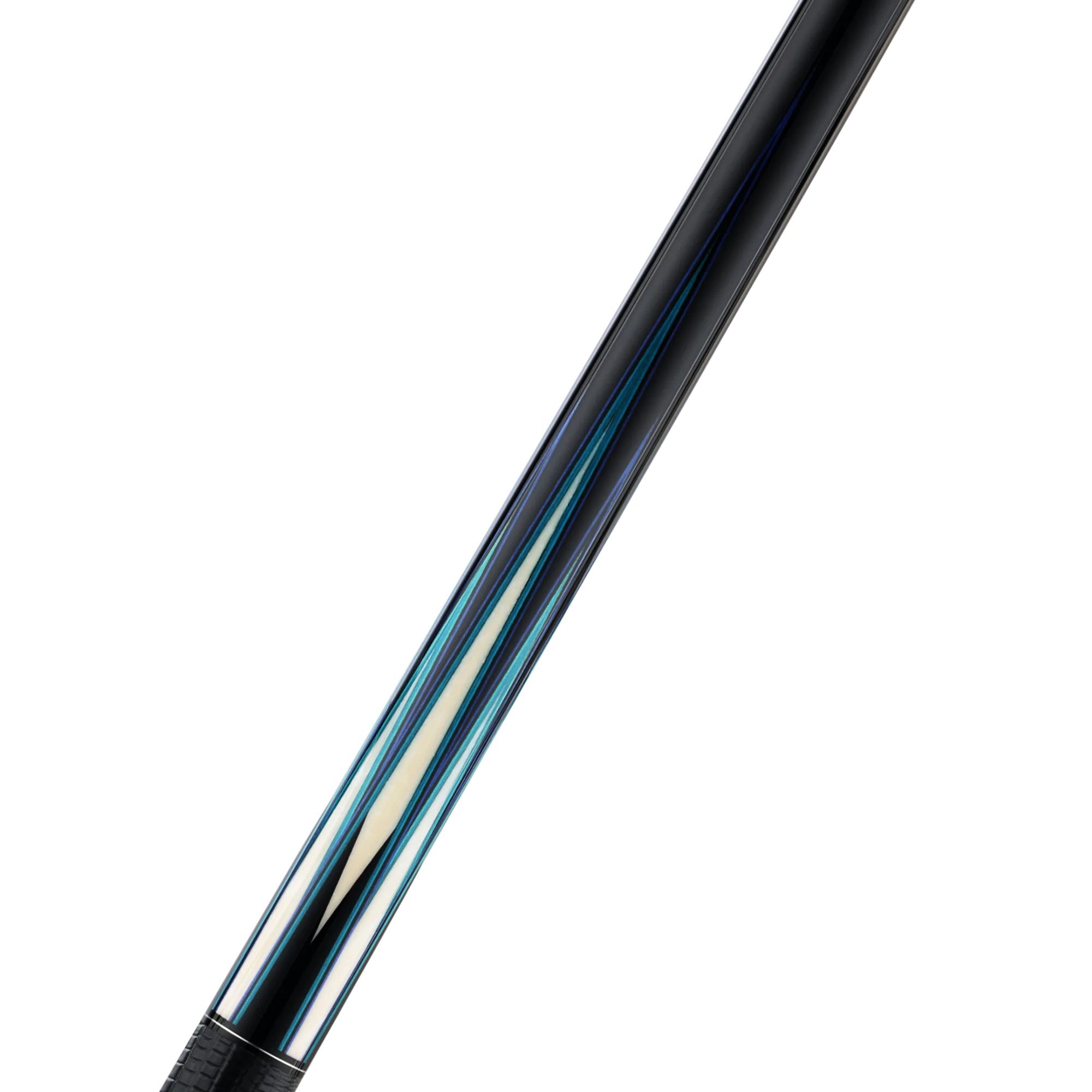 Predator True Splice 16 Ebony Blue Teal pool cue, forearm close-up