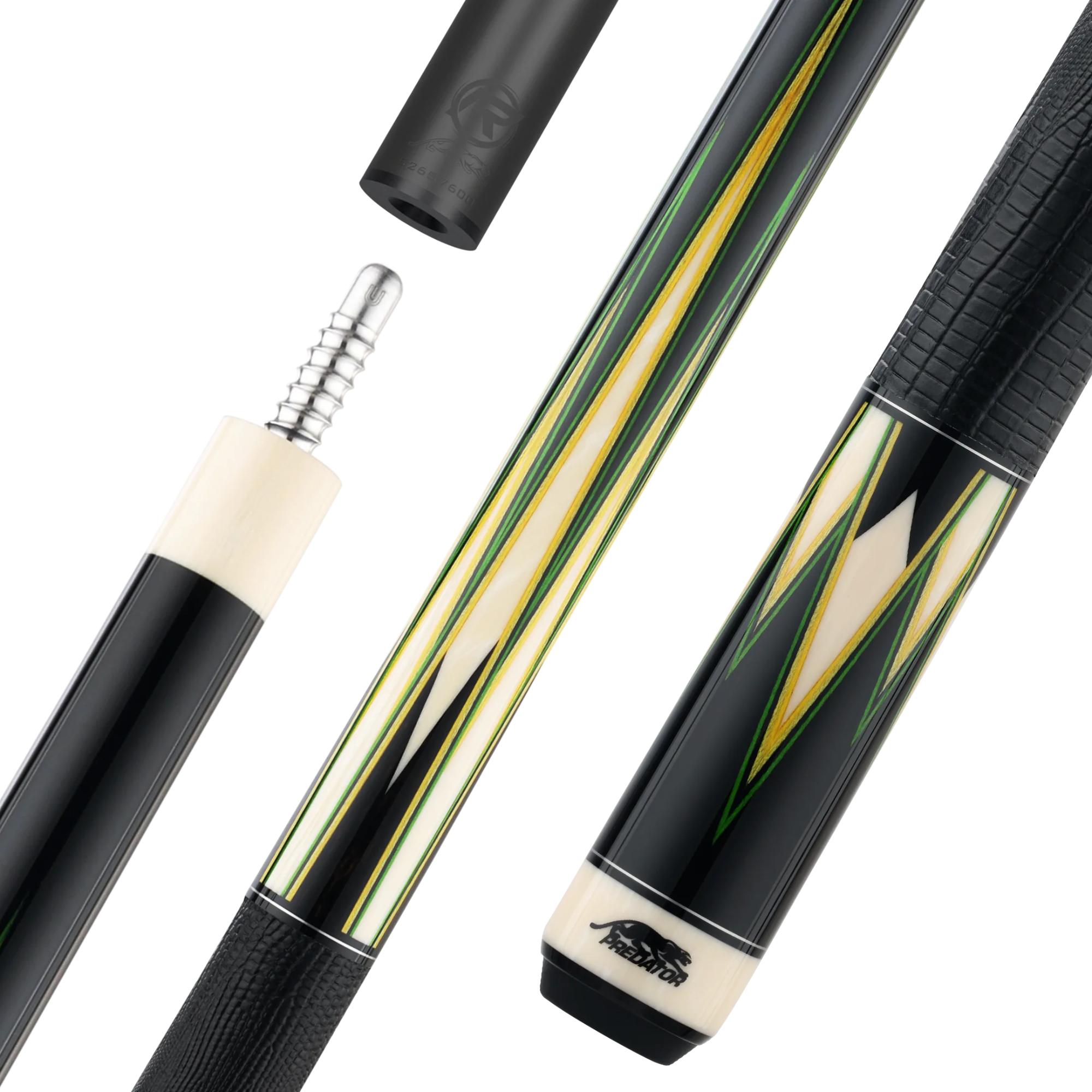 Predator True Splice 16 Ebony Green Yellow pool cue, shaft, joint and butt sections