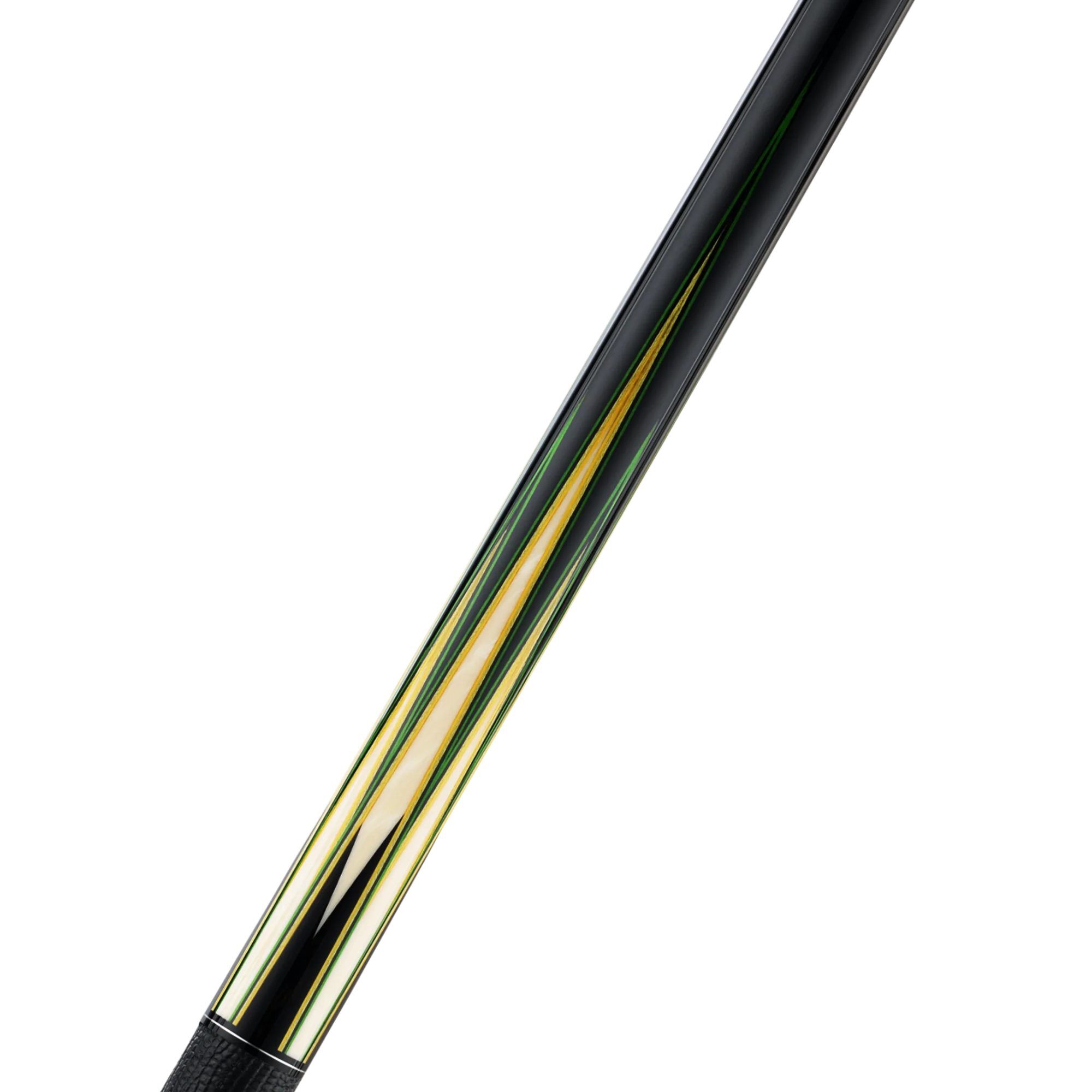 Predator True Splice 16 Ebony Green Yellow pool cue, forearm close-up